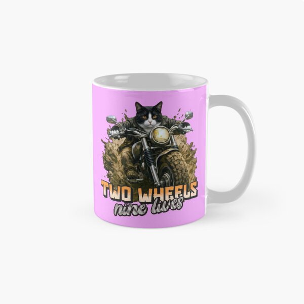 Item preview, Tuxedo Cat Motorcycle Art – Two Wheels Nine Lives Biker Cat Print Design designed and sold by PixelsPaws.