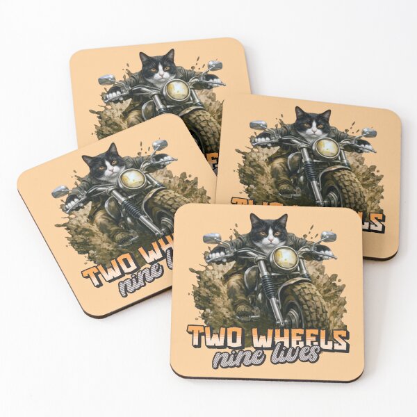 Item preview, Tuxedo Cat Motorcycle Art – Two Wheels Nine Lives Biker Cat Print Design designed and sold by PixelsPaws.