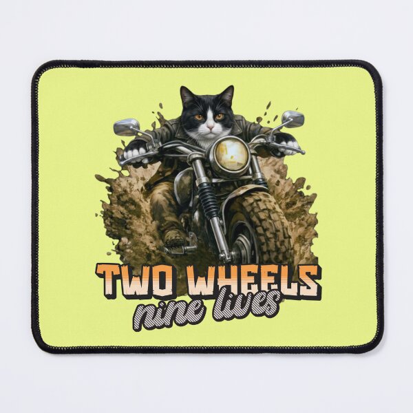 Item preview, Tuxedo Cat Motorcycle Art – Two Wheels Nine Lives Biker Cat Print Design designed and sold by PixelsPaws.