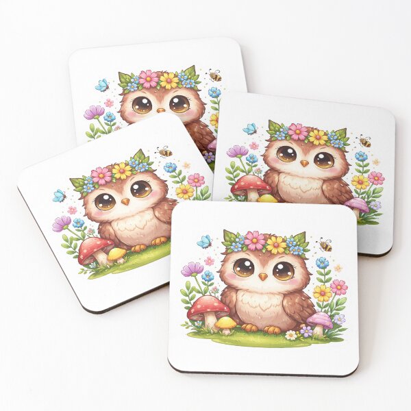 Item preview, Cute Kawaii Owl with Flower Crown and Mushrooms Sticker designed and sold by  Artify Lab.