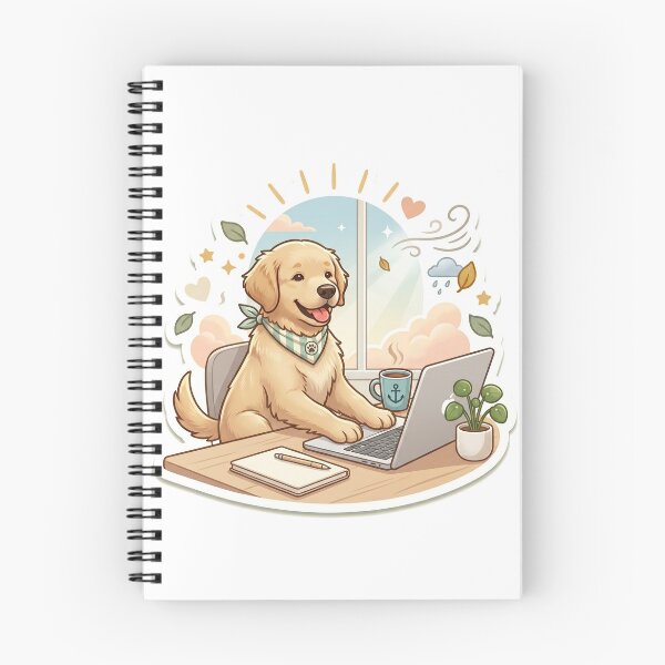 Item preview, Soft Beige Puppy Working on Laptop with Coffee – Cozy Minimal Home Office Aesthetic Sticker designed and sold by wildbest.