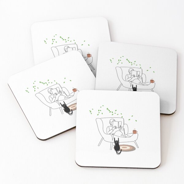 Item preview, Minimalist Cozy Nook - Girl Reading and Black Cat Art designed and sold by EarthScience.