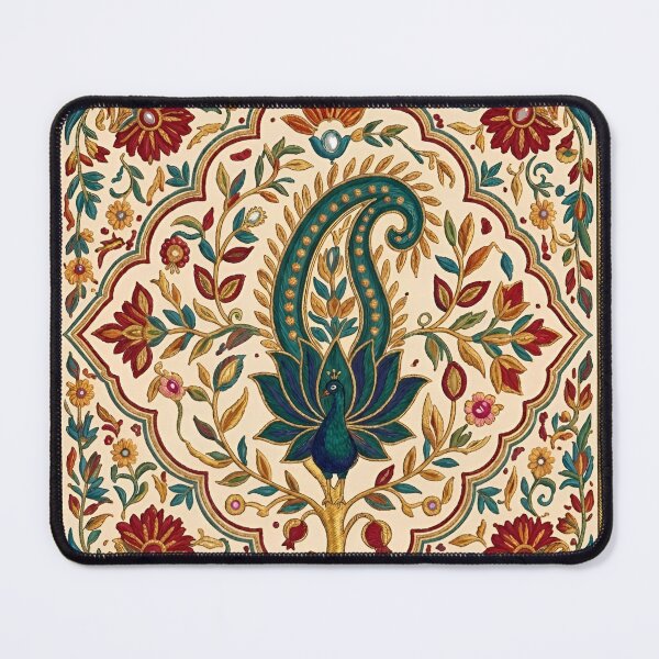 Item preview, Indian Ornate Royal Peacock and Paisley Embroidery Art designed and sold by RajRang.