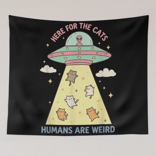 Item preview, Here For The Cats Humans Are Weird Alien UFO Cat Abduction Kawaii designed and sold by WilliaMaler.