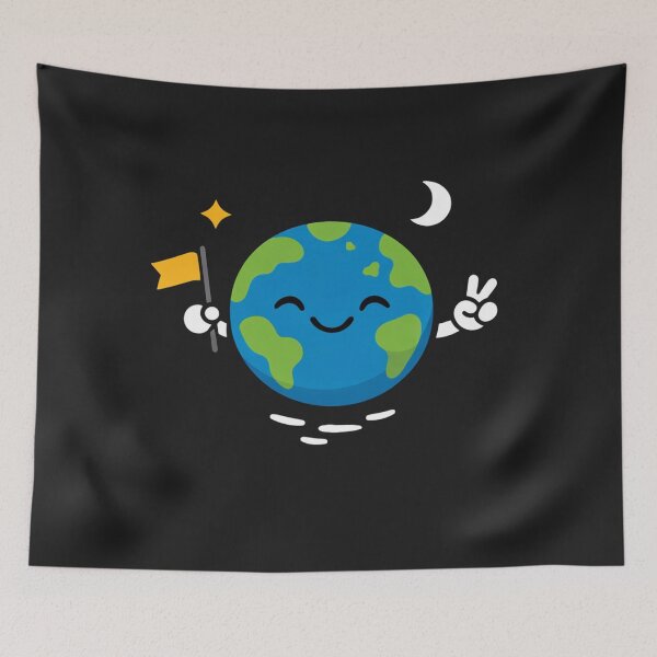 Item preview, Happy Little Earth Holding Yellow Flag and Peace Sign designed and sold by Owcomm.