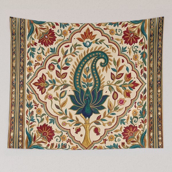 Item preview, Indian Ornate Royal Peacock and Paisley Embroidery Art designed and sold by RajRang.