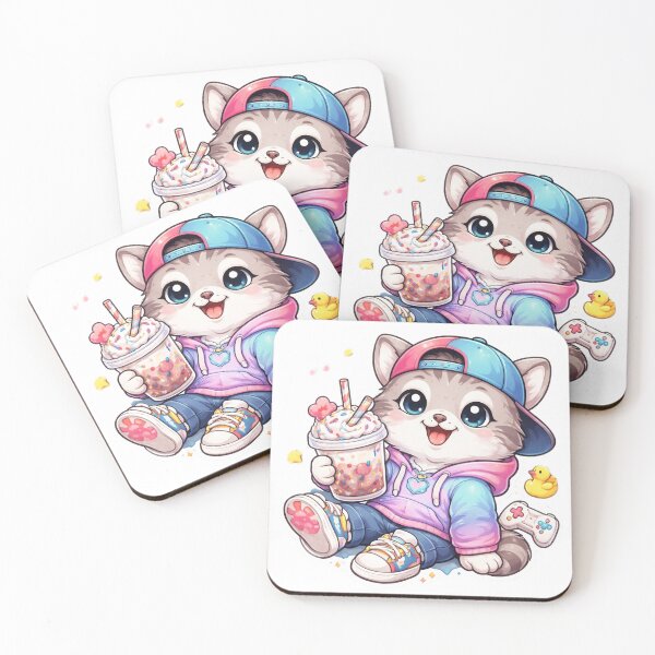 Item preview, Cute Gamer Cat with Boba and Backwards Hat Sticker designed and sold by  Artify Lab.