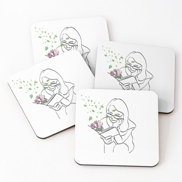 Item preview, Minimalist Line Art Woman Reading with Floral Book designed and sold by EarthScience.