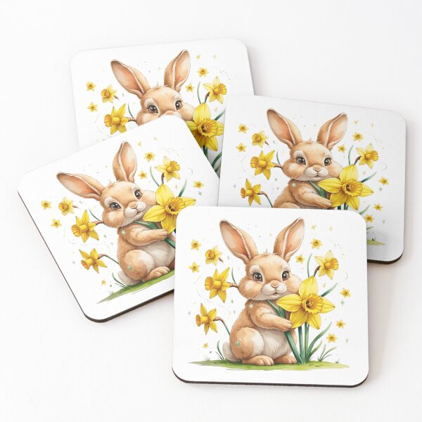 Item preview, Cute Bunny with Daffodil Flower March Birth Month Art designed and sold by AQUILAKREO.