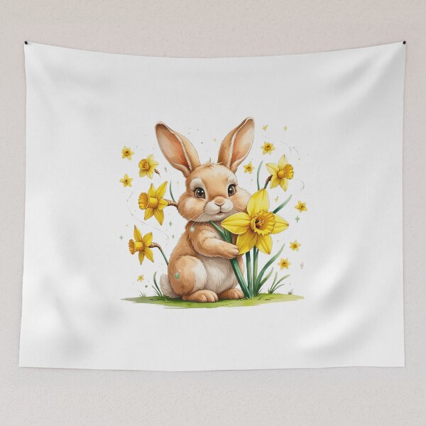 Item preview, Cute Bunny with Daffodil Flower March Birth Month Art designed and sold by AQUILAKREO.