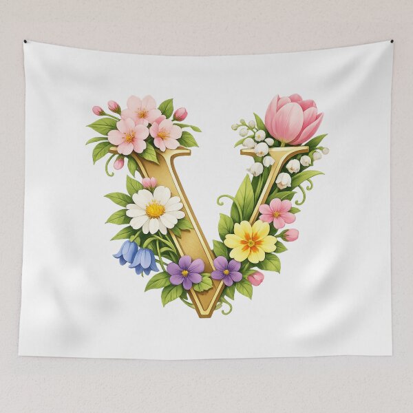 Item preview, Unique spring magic – your personal floral monogram “V” designed and sold by CoolContent Factory.