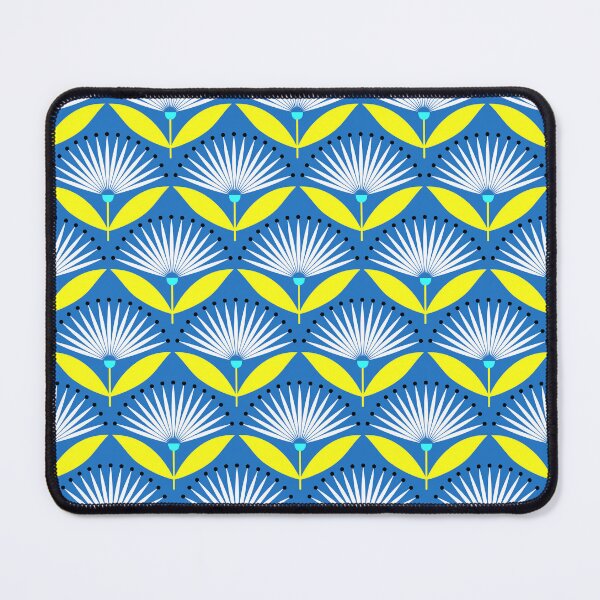 Item preview, Mid century modern fan flowers in yellow, white, and blue designed and sold by Jennifer Ladd.