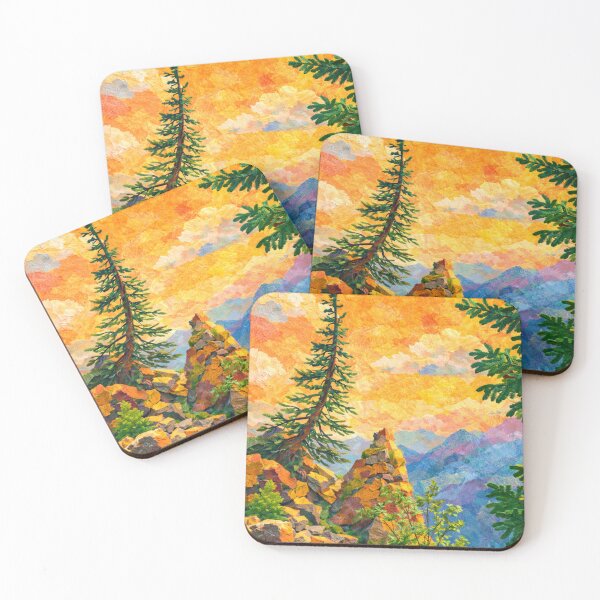 Item preview, Pine tree rising from the Stone, Colorful Alps Panorama, Mixed Media Digital Collage designed and sold by SWSandraWechner.