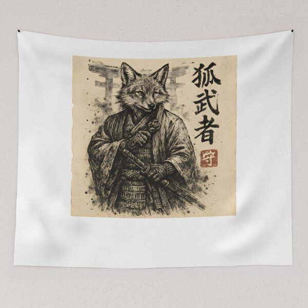 Item preview, Samurai Fox Warrior Traditional Ink Portrait designed and sold by SiarheiYur.