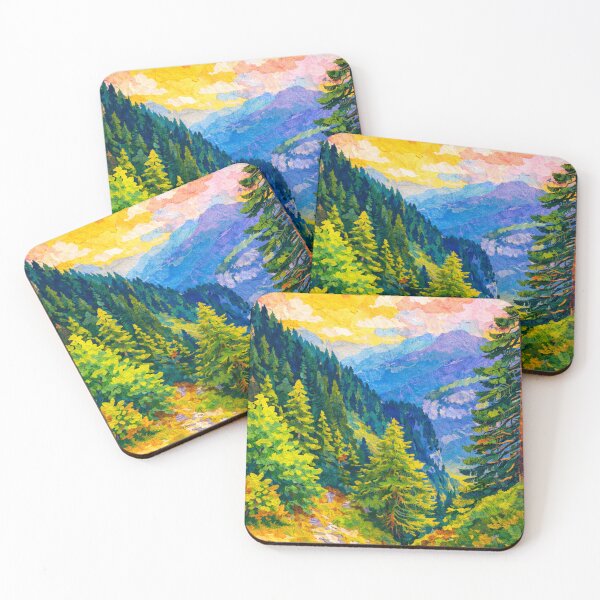 Item preview, Path through the Pine Forest, Colorful Alps Panorama, Mixed Media Digital Collage designed and sold by SWSandraWechner.
