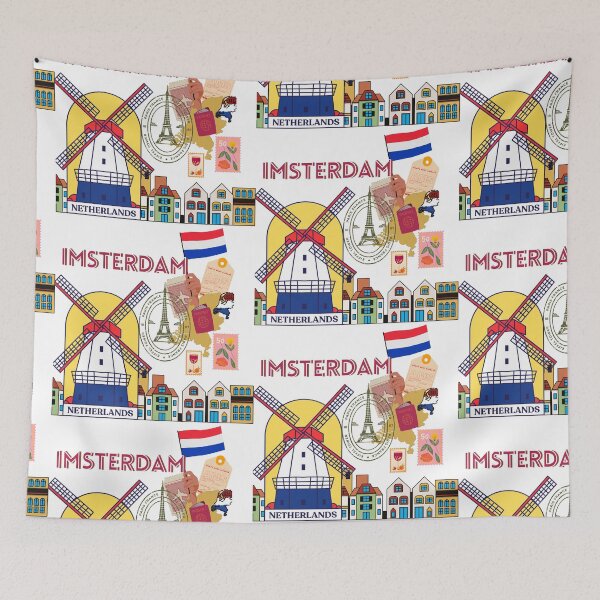 Item preview, ​Amsterdam Netherlands Travel Aesthetic Windmill Art designed and sold by crystalar95.