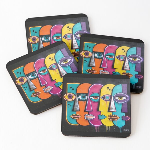 Item preview, Abstract Neon Faces Street Art – Modern Urban Pop Art Design designed and sold by PLUSHIWORLDtm.