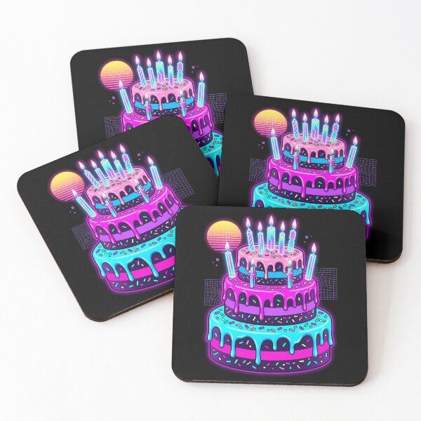 Item preview, Neon Synthwave 80s Retro Birthday Cake | Cyberpunk Vaporwave Dessert designed and sold by PiotrT.
