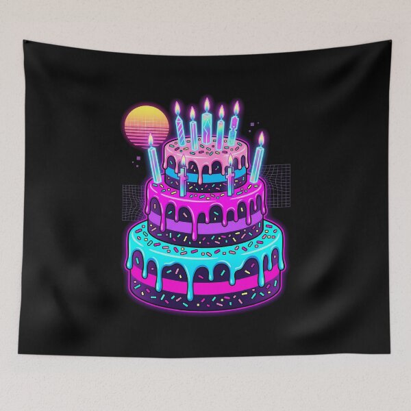 Item preview, Neon Synthwave 80s Retro Birthday Cake | Cyberpunk Vaporwave Dessert designed and sold by PiotrT.