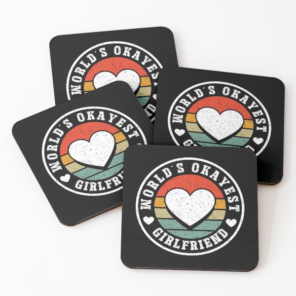 Item preview, World’s Okayest Girlfriend Funny Retro Sunset Heart Badge Cute Girlfriend Gift  designed and sold by Dmetalx Art Apparel.