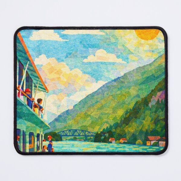 Item preview, Historic Ship on Sunny Lake, Colorful Alps Panorama, Mixed Media Digital Collage designed and sold by SWSandraWechner.