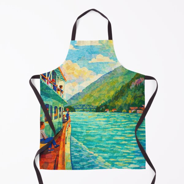 Item preview, Historic Ship on Sunny Lake, Colorful Alps Panorama, Mixed Media Digital Collage designed and sold by SWSandraWechner.