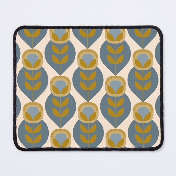Item preview, Retro Mid Century Modern Flowers - Mustard Gold and Dusty Blue designed and sold by JMgraphic.