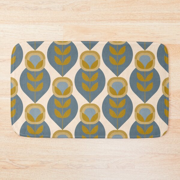 Item preview, Retro Mid Century Modern Flowers - Mustard Gold and Dusty Blue designed and sold by JMgraphic.