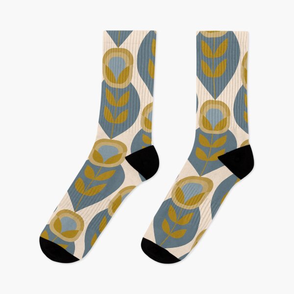 Item preview, Retro Mid Century Modern Flowers - Mustard Gold and Dusty Blue designed and sold by JMgraphic.