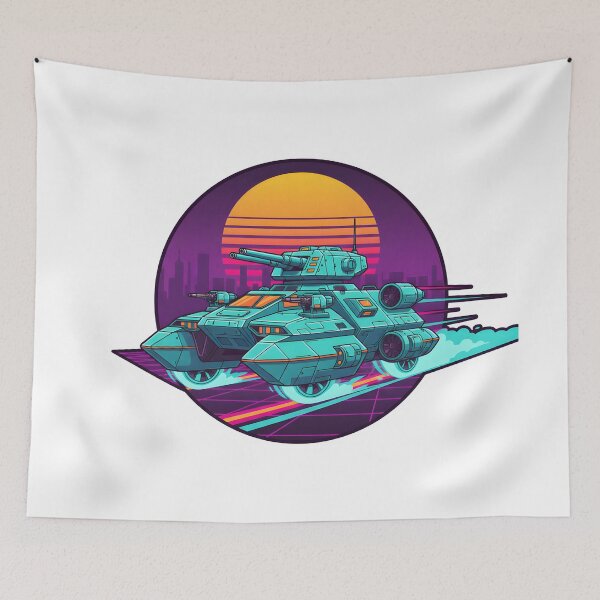 Item preview, Retro Futuristic Hover Tank Neon Cit.y Vaporwave Design designed and sold by The-T-In-Retro.