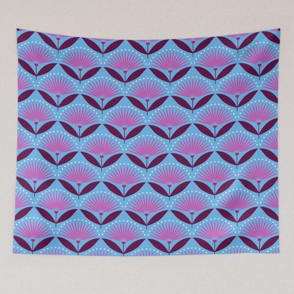 Item preview, Mid century modern fan flowers in pink and bliue designed and sold by Jennifer Ladd.
