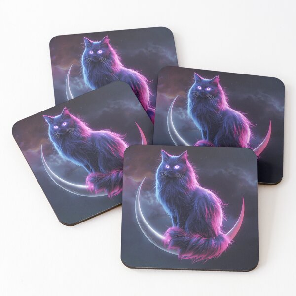 Item preview, Mystical Cosmic Cat on Crescent Moon - Neon Purple Galactic Art designed and sold by UnRealS.