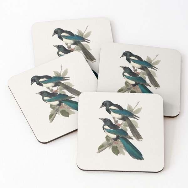 Item preview, American Magpie Duo Botanical Japanese Woodblock Style Bird Art Print designed and sold by BestVarieties.