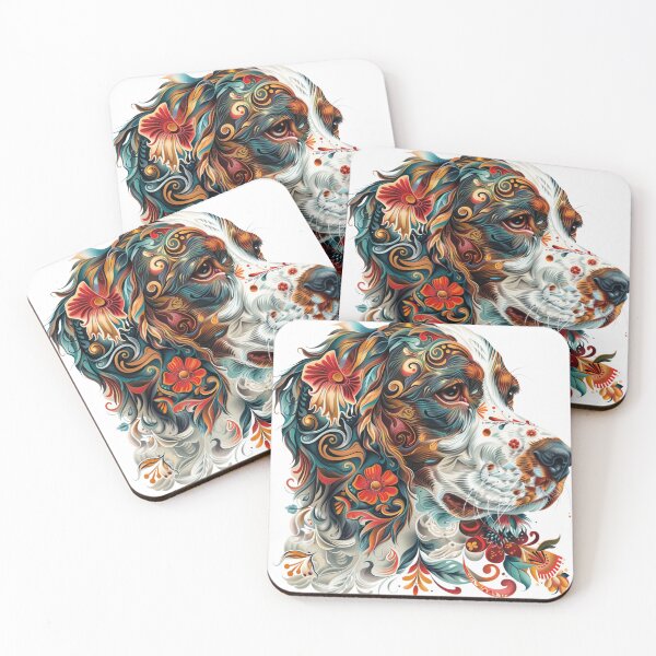 Item preview, Neo-traditional Brittany Spaniel with flowers designed and sold by MendaciousMina.