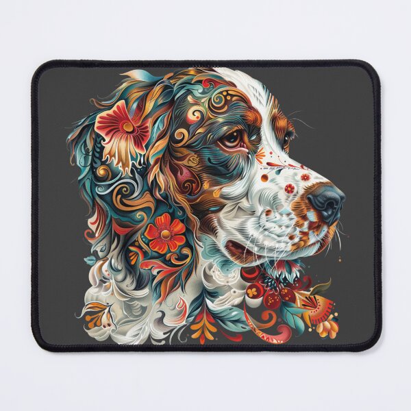 Item preview, Neo-traditional Brittany Spaniel with flowers designed and sold by MendaciousMina.