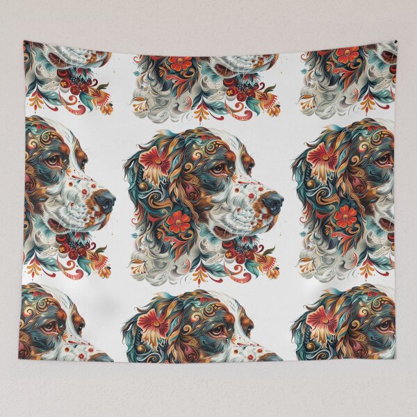Item preview, Neo-traditional Brittany Spaniel with flowers designed and sold by MendaciousMina.