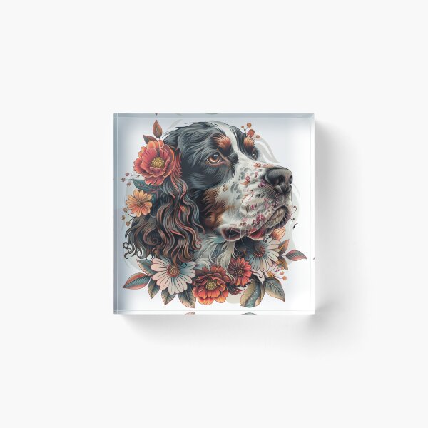 Item preview, Neo-traditional Brittany Spaniel with flowers designed and sold by MendaciousMina.