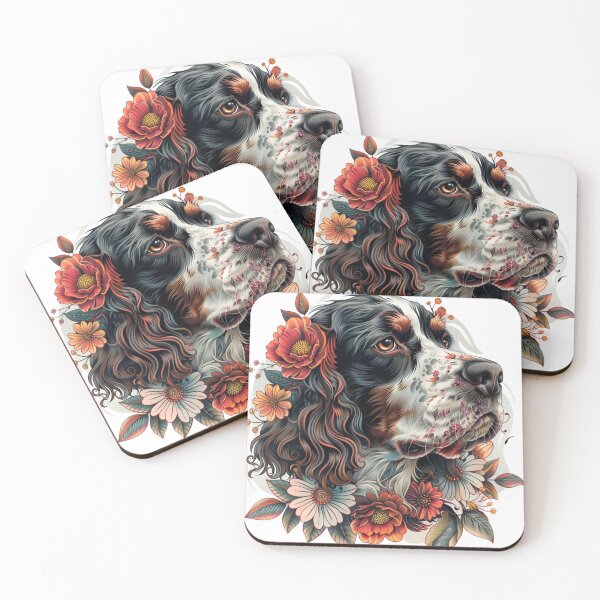 Item preview, Neo-traditional Brittany Spaniel with flowers designed and sold by MendaciousMina.