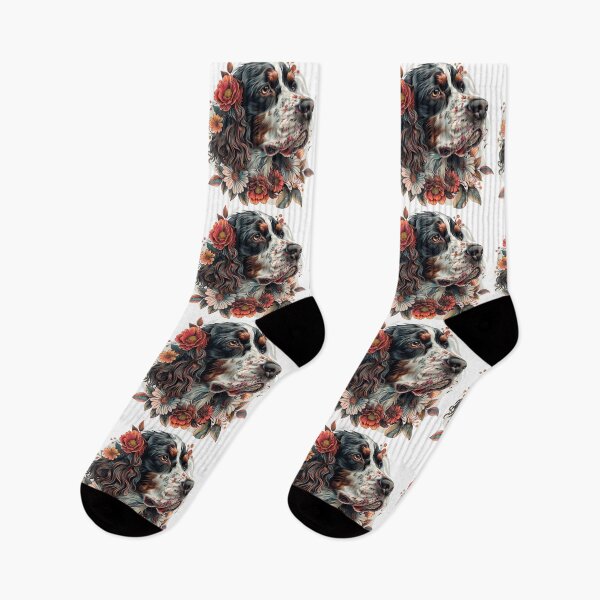 Item preview, Neo-traditional Brittany Spaniel with flowers designed and sold by MendaciousMina.
