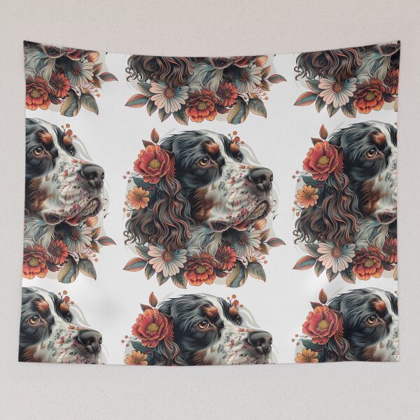 Item preview, Neo-traditional Brittany Spaniel with flowers designed and sold by MendaciousMina.