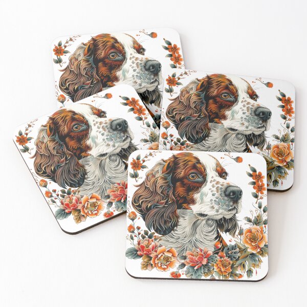 Item preview, Neo-traditional Brittany Spaniel with flowers designed and sold by MendaciousMina.