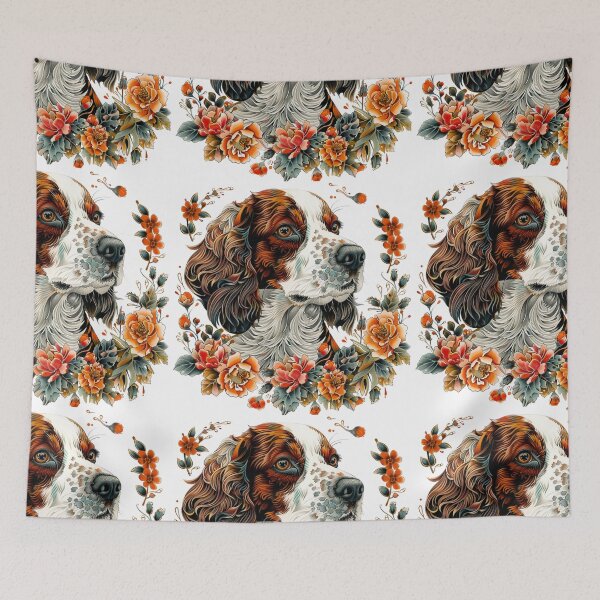 Item preview, Neo-traditional Brittany Spaniel with flowers designed and sold by MendaciousMina.