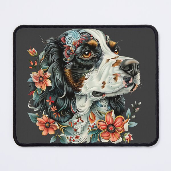 Item preview, Neo-traditional Brittany Spaniel with flowers designed and sold by MendaciousMina.