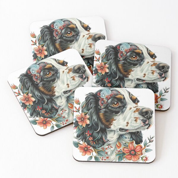 Item preview, Neo-traditional Brittany Spaniel with flowers designed and sold by MendaciousMina.
