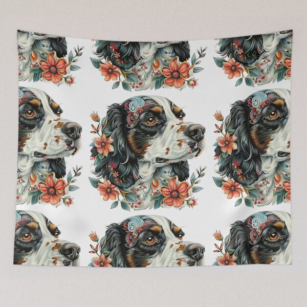 Item preview, Neo-traditional Brittany Spaniel with flowers designed and sold by MendaciousMina.