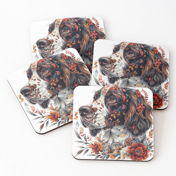 Item preview, Neo-traditional Brittany Spaniel with flowers designed and sold by MendaciousMina.