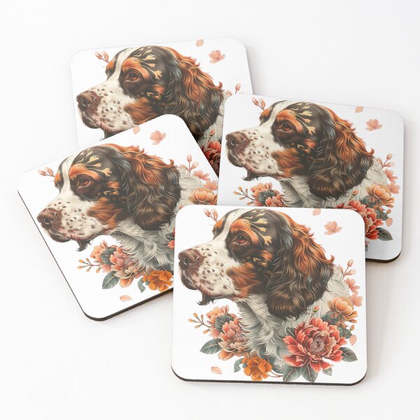 Item preview, Neo-traditional Brittany Spaniel with flowers designed and sold by MendaciousMina.