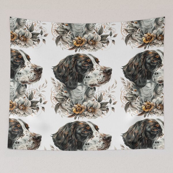 Item preview, Neo-traditional Brittany Spaniel with flowers designed and sold by MendaciousMina.