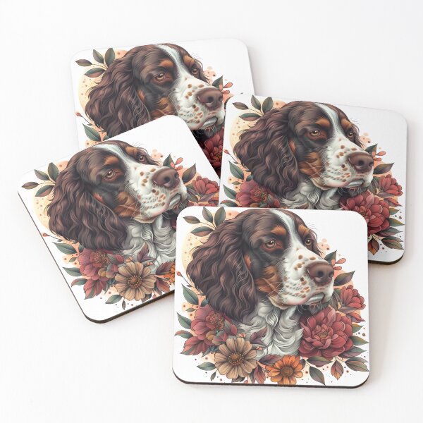 Item preview, Neo-traditional Brittany Spaniel with flowers designed and sold by MendaciousMina.