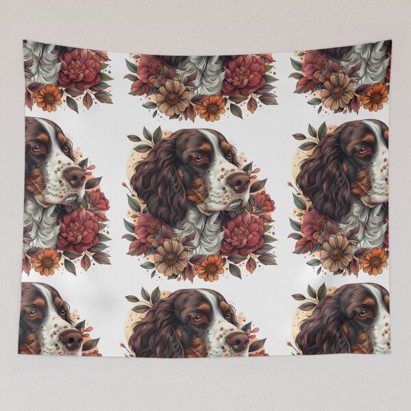 Item preview, Neo-traditional Brittany Spaniel with flowers designed and sold by MendaciousMina.
